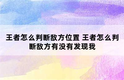 王者怎么判断敌方位置 王者怎么判断敌方有没有发现我